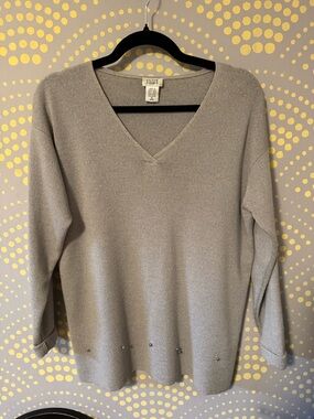 Eileen Fisher 100% Wool Sweater Neutral Minimalist V Neck Relaxed Fit Small